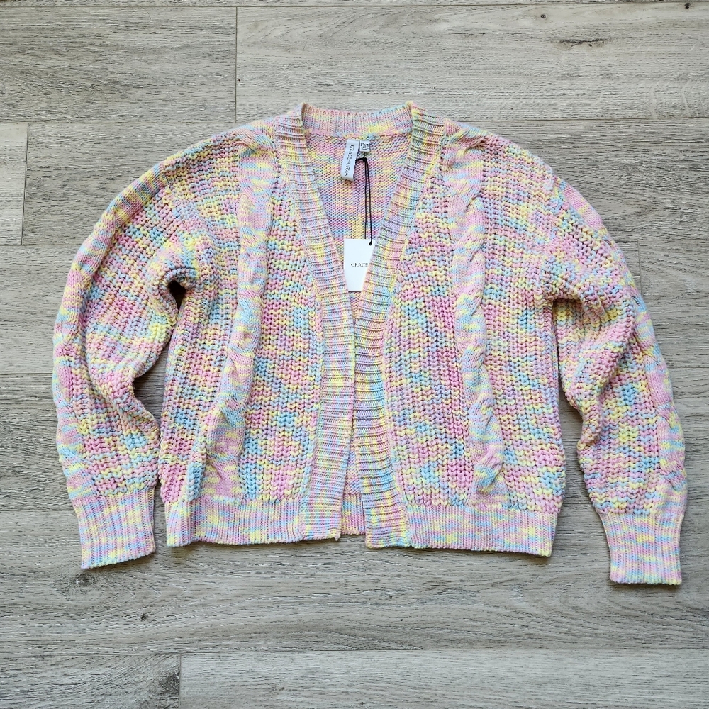Grace + Karma Pink Sweater Womens Xs Small Multicolored Open Cardigan Nwt